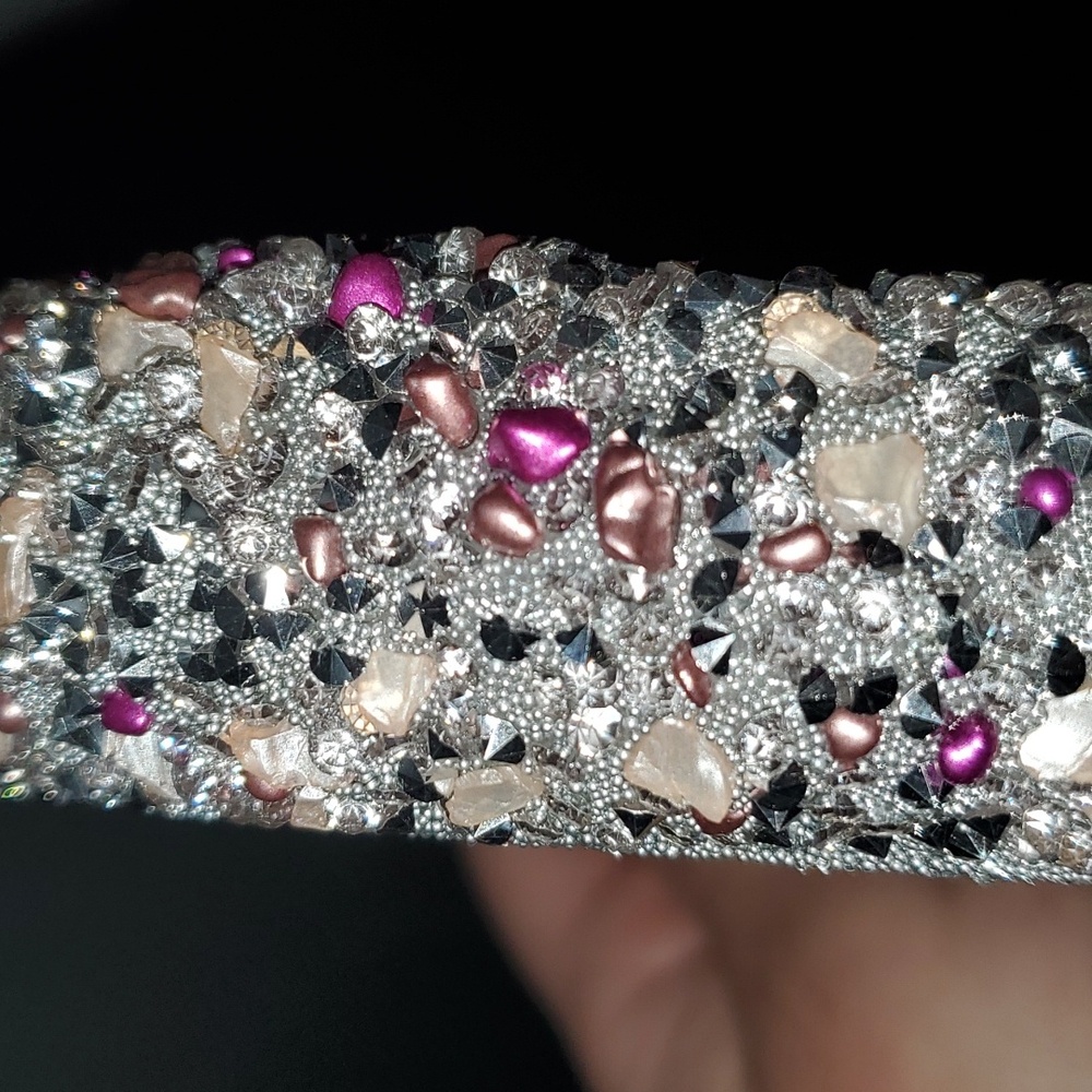 New handmade boutique rhinestone stones and beads flexible wide headband silver - Picture 5 of 7